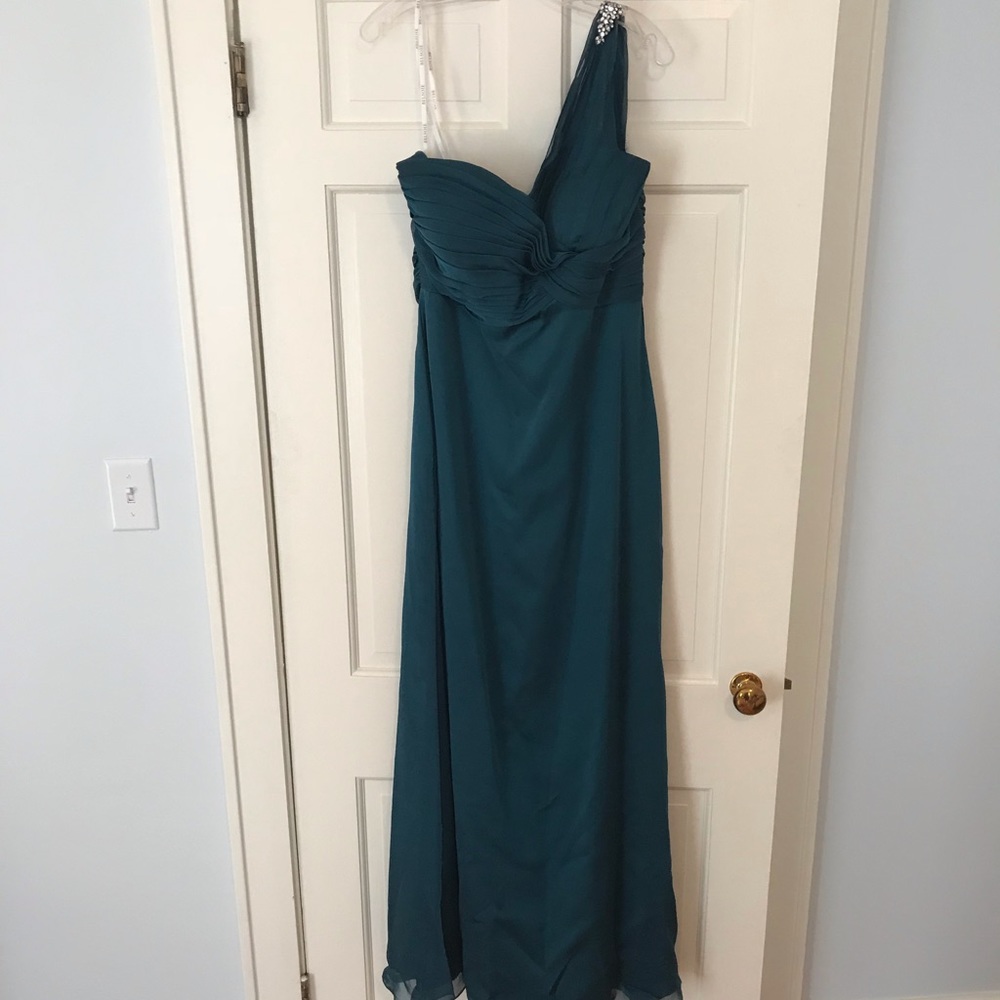 “BELSOIE” floor length, one shoulder gown